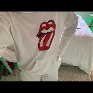 preppy style rolling stones hoodie.